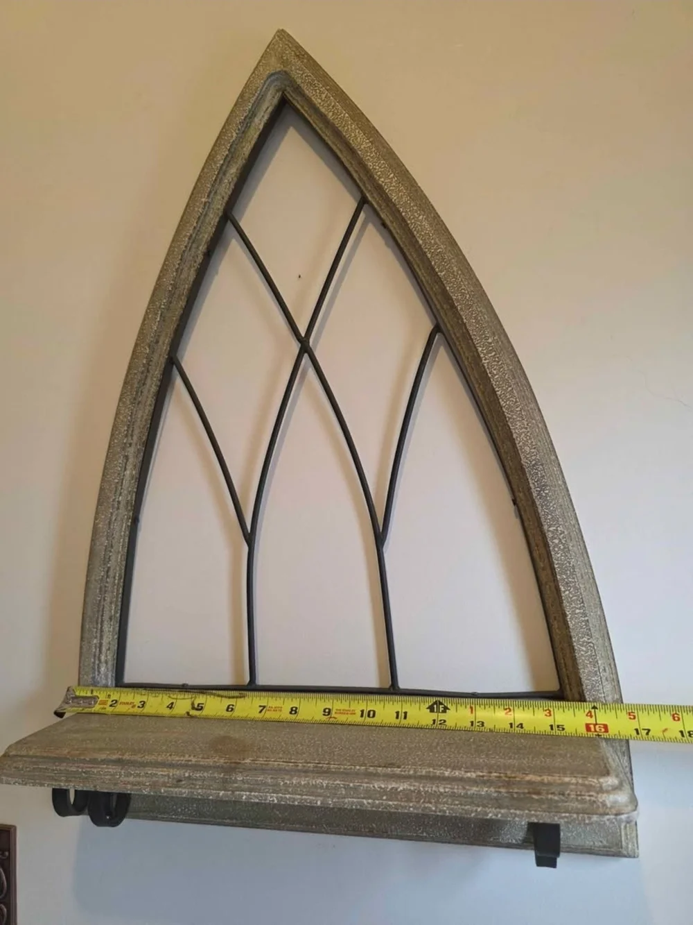 Cathedral Arched Wall Shelf in Distressed Taupe